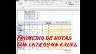 PROMEDIO DE NOTAS CON LETRAS EN EXCEL [upl. by Elletsirk]