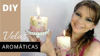 Como hacer VELAS AROMÁTICAS paso a paso decoradas con DÉCOUPAGE [upl. by Odnamra622]