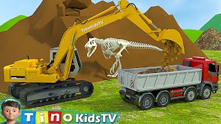 Excavator Driller amp Dump Truck for Kids  Finding Dinosaur Bones [upl. by Silvain]