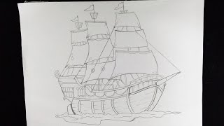 How To Draw A Ship Easy Pencil Drawing [upl. by Treble395]