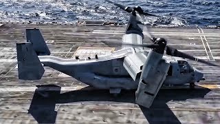 MV22 Osprey Takeoff amp Landing on Aircraft Carrier [upl. by Akinorev]