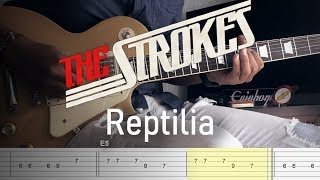 The Strokes  Reptilia  Guitar Cover With Tabs tutorial  Backing Track [upl. by Yoshi584]