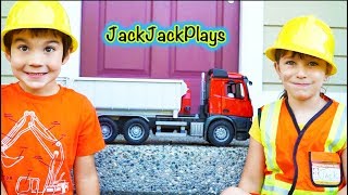 Construction Play Skits  Toy Dump Trucks  Diggers  JackJackPlays [upl. by Nauqit]