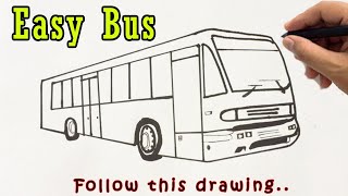 Bus Drawing Easy  How to Draw a Bus Step by Step Outline Tutorial [upl. by Hemminger]