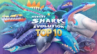 TOP 10 STRONGEST SHARKS in HUNGRY SHARK EVOLUTION Round 1 Kraken Update [upl. by Zeuqcaj597]