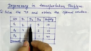 Lec27 Degeneracy in Transportation Problem  In Hindi  Using Modi Method [upl. by Nauqyaj]