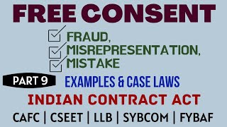 Fraud  Misrepresentation  Mistake  Free Consent  Indian Contract Act  Caselaws  Example [upl. by Adehsor]