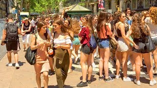 Barcelona Walk of La Rambla  Famous Tourist Street [upl. by Harp488]