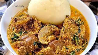 HOW TO MAKE EGUSI SOUP AND POUNDED YAM  RICH EGUSI SOUP  SIMPLE AND DELICIOUS [upl. by Werdnaed]