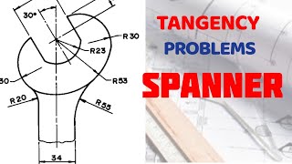 Spanner 2  tangency in  Technical drawing  Engineering drawing [upl. by Brown]