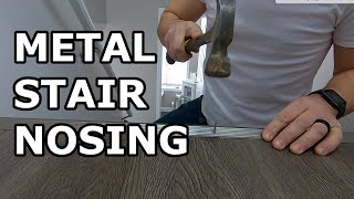 How To Install Metal Stair Nosing for Vinyl Flooring on Wood Stairs [upl. by Howarth]