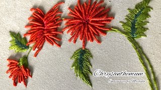 Chrysanthemum Floral Embroidery using Bullion Knot  Hand Embroidery [upl. by Freed]