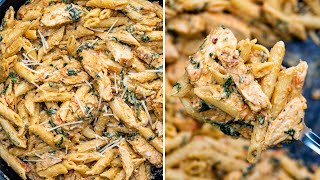 Creamy Garlic Chicken Pasta  with Tomato and Spinach [upl. by Lizette]