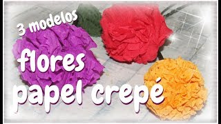 FLORES DE PAPEL CREPE SENCILLAS 3 MODELOS  paso a paso [upl. by Yalcrab]