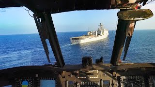 Cockpit View CH47 Chinook Helicopter Practice Deck Landing  United States Army  MFA [upl. by Ayerim]