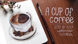 Cup of Coffee Watercolor Tutorial  New Kofi Page [upl. by Suirauqram600]