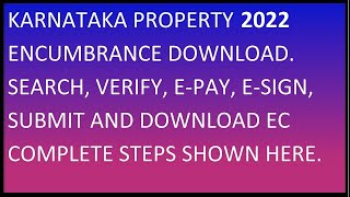 2022 Karnataka Kaveri Online Encumbrance Certificate Search Pay Esgin And Download Latest EC Process [upl. by Skardol380]