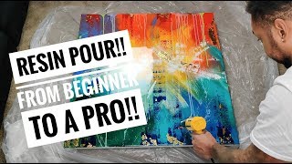 Resin pour on an acrylic painting Full tutorial [upl. by Lebiram]