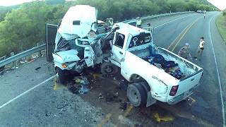 Witness Video – Pickup Truck Centerline Crossover Collision with MediumSize Bus on US Highway 83 [upl. by Eiznyl]