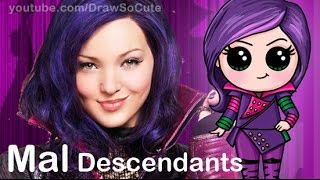 How to Draw Mal from Disney Descendants Cute step by step [upl. by Osrit]