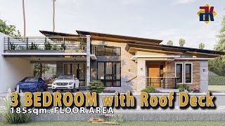 HOUSE DESIGN 3 Bedroom Bungalow with Roof Deck  185sqm  Exterior amp Interior Animation [upl. by Peppi]