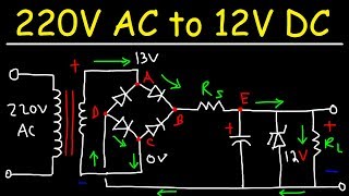 220V AC to 12V DC Converter Power Supply Using Diodes Capacitors Resistors amp Transformers [upl. by Sayer]