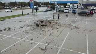 Lightning strike leaves behind 15foot crater in Fort Worth parking lot [upl. by Riada]