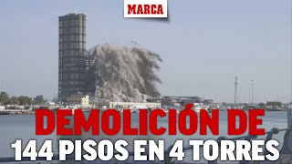 Rápida demolición de 144 pisos en 4 torres en Emiratos Arabes con una explosión controlada I MARCA [upl. by Norahs488]