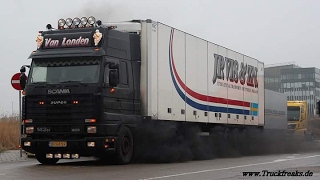 Scania 143m 450 V8  Van Londen Open Pipe Sound  Smoke reupload HD [upl. by Marchal86]