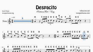 Despacito Easy Notes Sheet Music for Flute Recorder Violin Oboe [upl. by Boswell628]