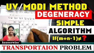 Degeneracy in Transportation Problem  UV Method  Modi Method  Operations research  by kauserwise [upl. by Anaugal]